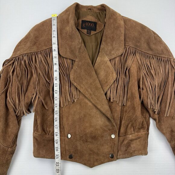 Vintage 90’s g4000 Suede Leather Fringe Western Jacket Brown Small Cowgirl Boho - Picture 10 of 16